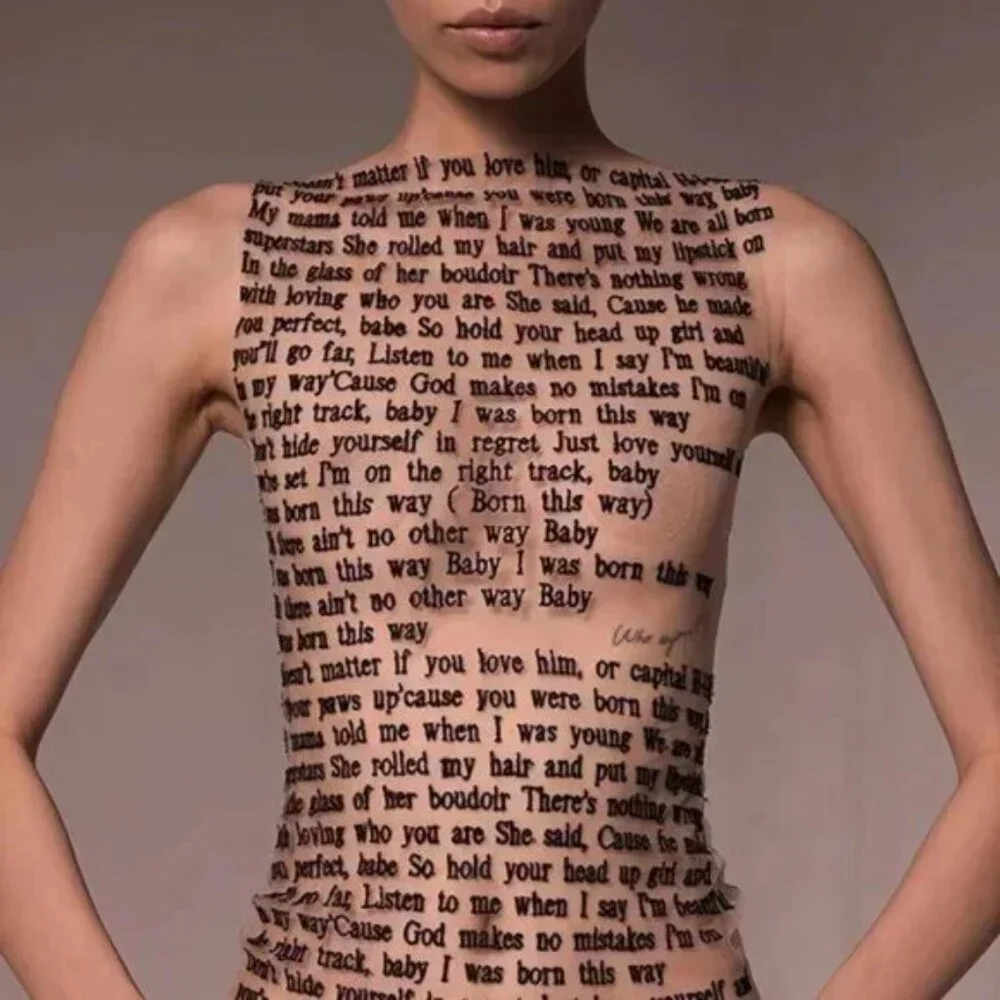 Text Print Tube Top Tank — Neutral Script Print - Picture 4 of 4